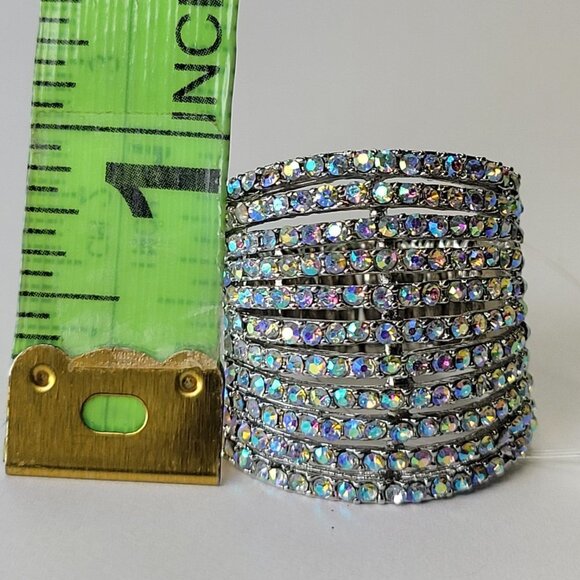 Rhinestone Ring Stretch Adjustable Ring with Aurora Borealis Rhinestones - Picture 15 of 16